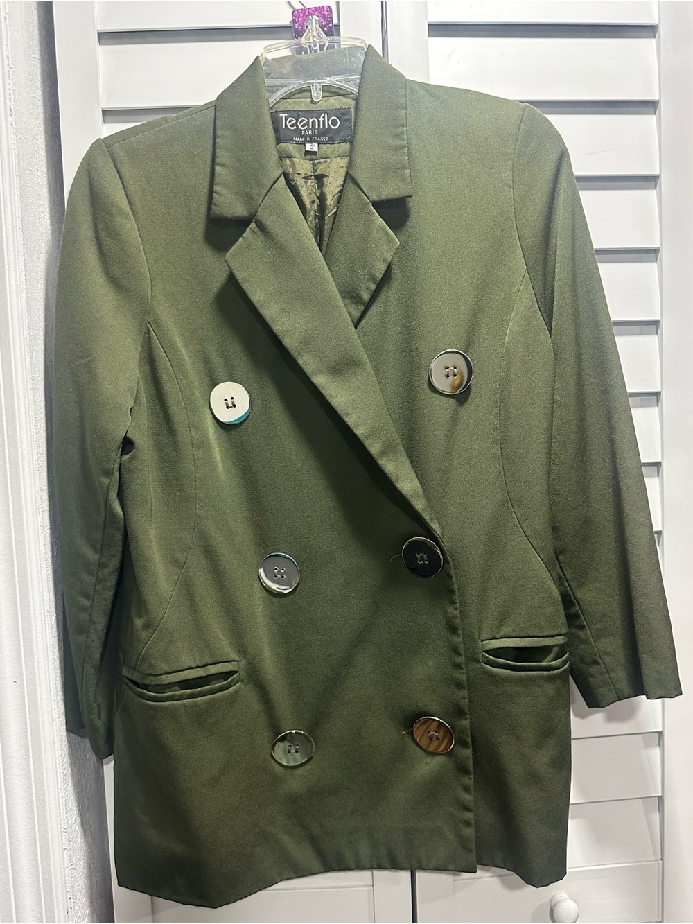 Teenflo Olive Double-Breasted Women's Blazer Jacket